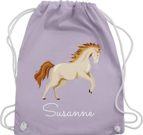 Turnbeutel Rucksack - Pferde - Steigendes Pferd mit Wunschname - Unisize - Pastell Lila - personalisierte mädchen sporttasche pferderucksäcke pferden und beutel name pferderucksack pferdemotiv