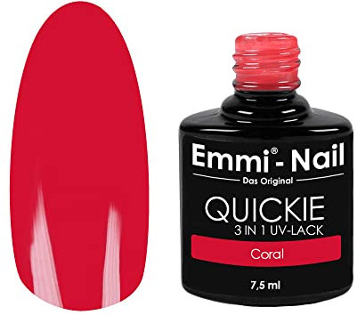 Emmi Nail Quickie Coral 3in1 (dunkel korallrot Pink L320) I LED UV Unter-, Farb-& Überlack I Bis zu 3 Wochen Glanz I Kratzfest, stoßfest vegan I 7,5ml