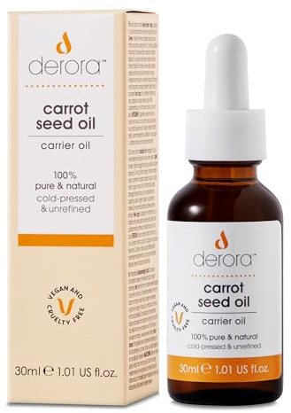 Derora Aceite de Semilla de Zanahoria | Nutre Piel, Cabello y Uñas | Antienvejecimiento | 100% Puro | Prensado en Frío y Sin Refinar | Rico en Antioxidantes y Vitamina A, C y E 30 ml (Paquete de 1)