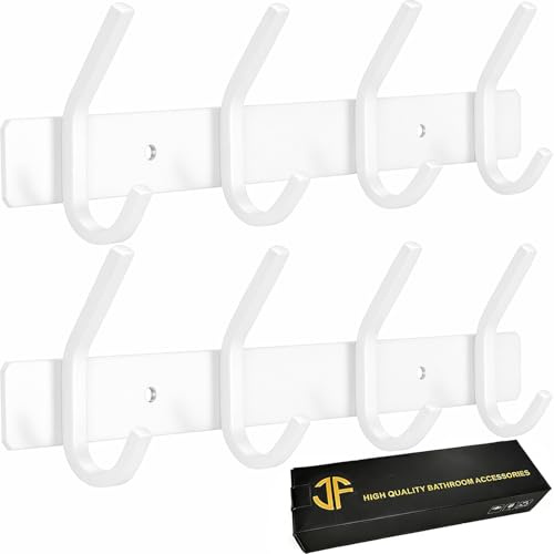 JOLY FANG Kleiderhaken Wand, Garderobenhaken Weiß Wandgarderobe Edelstahl Hakenleiste Garderobenleiste für Garderobe Bad Küche (Weiß, 4 Haken - 2 Stück)