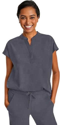 Healing Hands Women's Scrub Top Relaxed Fit Journey Top - 2 Pockets with Knit Details, Dolman Sleeve and Rounded Hem - 2152, L, Pewter