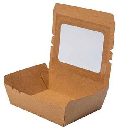 ECOPICNIC Lot de 50 Lunchbox en Kraft 1200 ML avec Couvercle Transparent | Boîtes Alimentaires en Carton Kraft jetables pour Repas à emporter, barquettes écologiques Pratiques