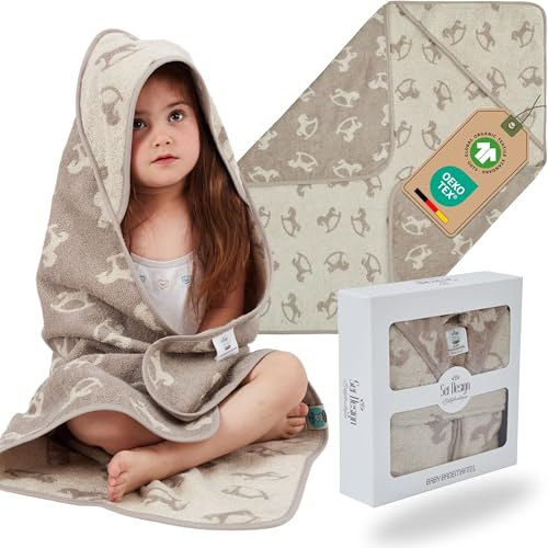 sei Design Dein Bio KAPUZENTUCH aus 100% Bio Baumwolle für Babys, Kapuzenbadetuch Kapuzenhandtuch für Neugeborene ab 0+ Monaten bis 5 Jahre