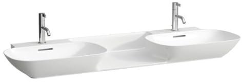 Laufen INO lavabo double, 1 trou de robinetterie par vasque, avec trop-plein, 1420x450mm, H8143040001041, Couleur: Blanc