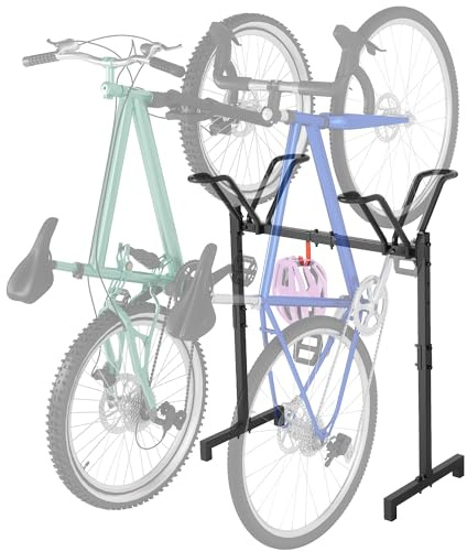 Sttoraboks 2 Bikes Floor Stand,Adjustable Bicycle Parking Rack with Hook for Garage/Indoor/Outdoor,Metal Cycle Storage Organizer Rack for Road Bikes