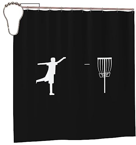 Disc Golf Bathroom Fabric Shower Curtain with 12 Buckles and Hooks, 72x72 Inches Black