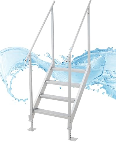 CO-Z 4 Step Dock Ladder, Pontoon Boat Ladder with 500lb Load, Height Adjustable Swim Ladder with Wide Step & Nonslip Tread, Aluminum Dock Stair for Lake Swimming Pool Marine Boarding