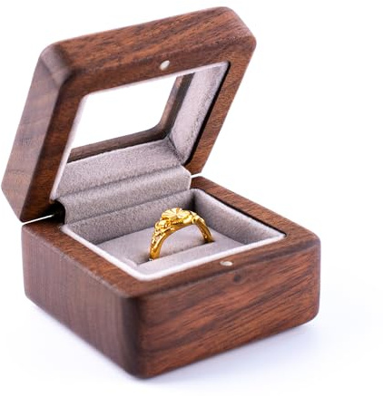 IRIVER BLANK Ringschatulle aus schwarzem Walnussholz mit weichem Samtfutter, für Hochzeit, Antrag, Zeremonie, Ringträger, Geschenk-Ideen für Jahrestag, Geburtstag, 1 x schwarze Walnuss