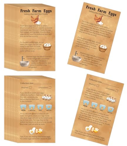 INKNOTE 240 Pcs Egg handling instruction cards Fresh farm eggs handling instructions Fresh eggs sign Double-sided printing egg stamps for Eggs cartoons accessories Farm fresh eggs (3.54x2.12inch)