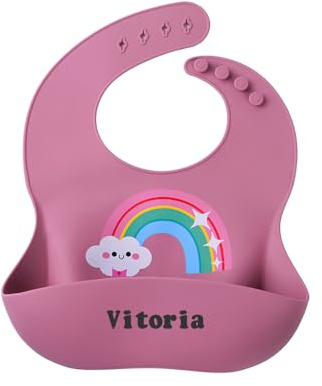 TYRY.HU Bavaglini Silicone con Nome Personalizzata 4 Misure Regolabili,Impermeabili Bavaglino Pappa Svezzamento Morbidi per Bambini e Neonati