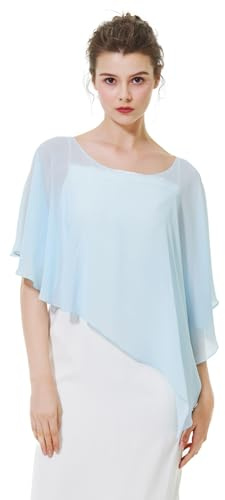 BEAUTELICATE Châle Étole en Mousseline de Soie Boléro Cape De Femme Mariée Mariage Soirée D’été Demoiselle d'honneur Asymétrique - Bleu clair