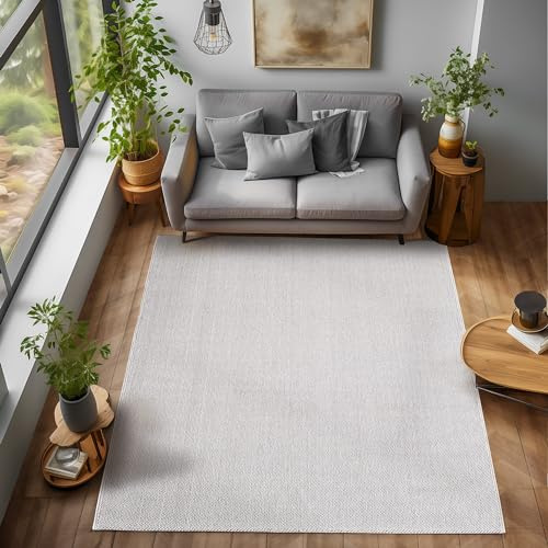 Livum Alfombra interior y exterior, sala de estar, jardín, terraza, aspecto de yute resistente y resistente, alfombra rizada natural (color gris, tamaño: 200 x 290 cm)