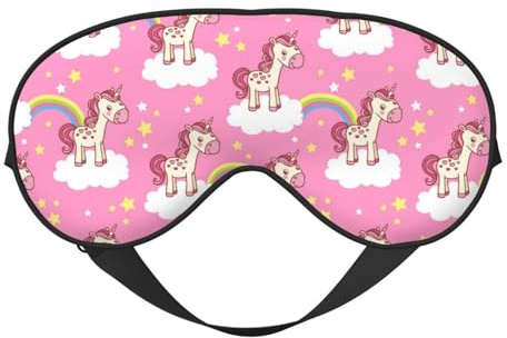 Schlafmaske für Frauen und Männer, weiche Reise-Augenmaske mit Cartoon-Pferd und Regenbogen, Schlafmaske mit verstellbarer Schnalle für Frauen und Männer