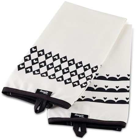 Prestige Disney - Set di 2 strofinacci in cotone monocromatico con Topolino, 49,5 x 69 cm, colore: bianco e nero
