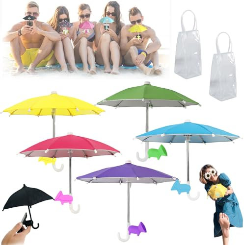 NNBWLMAEE UV Protection Phone Umbrella For Sun, Mini Suction Cup Phone Umbrella, Universal Adjustable Suction Cup Phone Stand Umbrella, Sun Shade Cover For Phone Block Glare Anti-Reflection (5PCS-1)