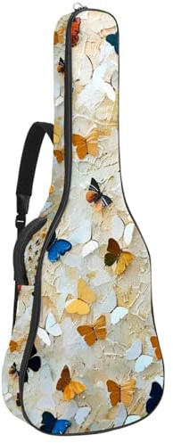 Gitarrentasche für Akustikgitarre mit zwei Taschen, Kunst-Schmetterlinge, nahtloser Druck, wasserabweisend, doppelt verstellbarer Schultergurt, Gitarrentasche, Kunst-Schmetterlinge, nahtloser Druck,