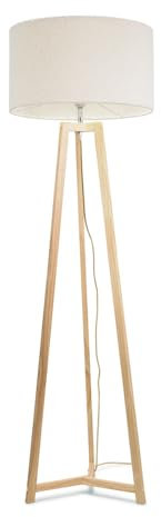 ValueLights | Natural Wood Tripod Floor Lamp with Cream Boucle Drum Lampshade Living Room Light | Floor Lamps, Home Décor & Improvement Essential | Included LED Bulb