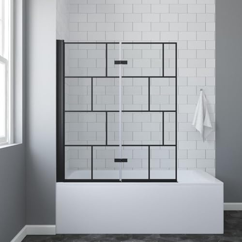 Duschwand für Badewanne ohne bohren Badewannenaufsatz faltbar schwarz 2 teilig 120x140cm