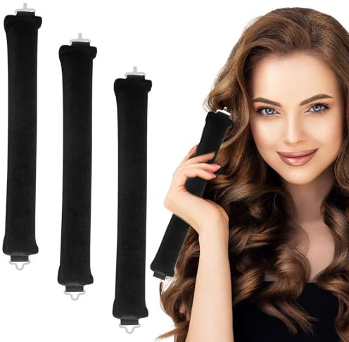 Unidades de rizos sin calor - Rizador de Pelo Sin Calor - Rulos durante la noche - Set de 3 rulos sin calor - diseño con gancho - apto para todo tipo de cabello - uso nocturno (negro)