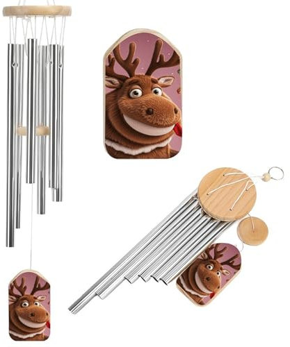Lustiges Weihnachts-Elch-Windspiel für draußen, einzigartige Aluminiumröhren, Gedenk-Windglocke, groß, tiefer Ton, Windspiel für Terrasse, Garten, Dekoration, Geschenk für Mutter, Frauen, Nachbarn