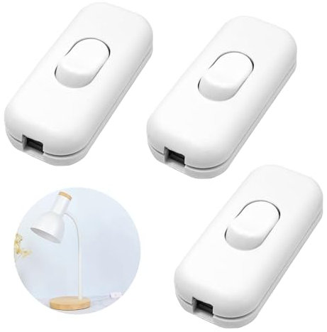 3PCS Inline Light Switch Double Pole Inline 250V 6Amp Universal Replacement Plug‑in Lamp Switch for 2 or 3 Core Round/Flat Wire for Home School Office Desk Lamps Bulb Control (White)