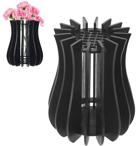 BOXOB Wooden Puzzle Flower Vase, Creative Wood Display Stand Accessories for Roses Sunflower Daffodils Lotus Tulips Bouquet Building Blocks Set Gifts Accessories for Flowers Lovers (Style A, Black)