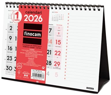 Finocam - Väggkalender stora siffror 2026 månadsvy januari - december 2026 (12 månader) | kalender 2026 | neutral katalansk månadsplanerare