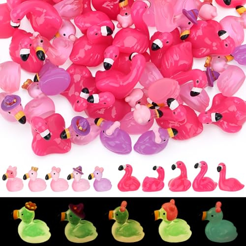 Smivyhp 50 Stück Mini Flamingo Harz Winzig Flamingo Miniatur