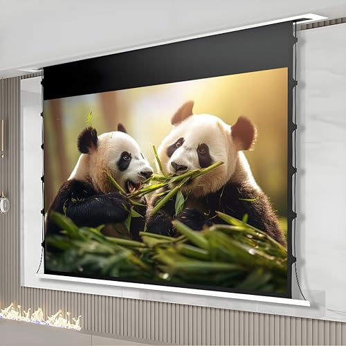 YEHOZZ Motorized Projector Screen, Grey Crystal 4K Tab-Tension Projector Screen Wall & Ceiling Mount for Short Throw Projector Movie Home Theater Cinema 72inch
