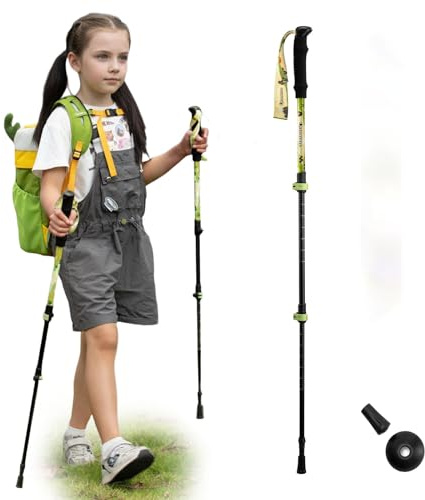 Qunature 1 Pezzo Bastoni da Trekking per Bambini Bastoncini da Trekking Pieghevoli Regolabile 51-100cm in Alluminio con Manico in Eva Bastoncini Telescopici Leggero per Montagna Escursioni Verde Oliva