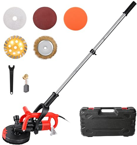 Yigowyigo Betonschleifer Set, 3800W, 5000 RPM, Ø180mm Diamantschleiftopf, 6-Stufigen, Langer Handgriff Sanierungsfräse mit Absaughaube, Betonfräse Winkelschleifer für Abziehen Beton, Fliesenkleber