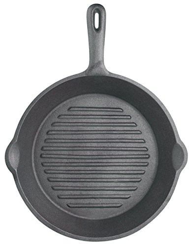 KitchenCraft Sartén de hierro fundido redonda acanalada apta para inducción, 24 cm (9,5), con 15 años de garantía KitchenCraft