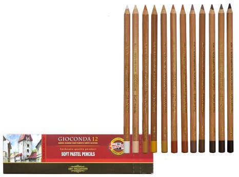 Gioconda Soft Pastellstifte Farbtöne Brauntöne + Weiss + Schwarz 12 Stück KOH-I-Noor Pastellkreidenstifte Pastellkreiden Stifte Soft Pastels Set