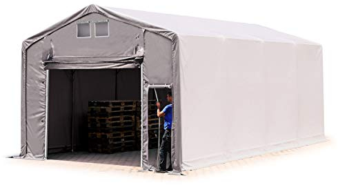 TOOLPORT Lagerzelt Zelthalle 6x8 m mit Hochziehtor - durchgehende PVC Plane 850 N - Wasserdicht 3m Seitenhöhe