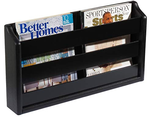 Wooden Mallet Doublewide Oak Magazine Rack, Wall Mount or Tabletop, Black Zeitschriftensammler, Eiche, schwarz