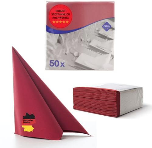 AROBA 50 Stück Airlaid Servietten 40x40 cm - Stoffähnliche Einweg Tischservietten - Hochwertige Dekorative Servietten für Hochzeit, Events, Hotels, Restaurants - Rot Burgund