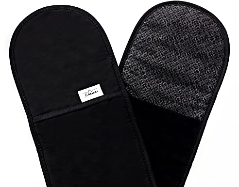 J&A Marts® Double Oven Gloves - Heat Resistant Oven Mitts & Potholder -Non-slip Silicone Design -Maximum Heat Protection- Machine Washable for Home & Kitchen Oven Glove Accessories (Black)