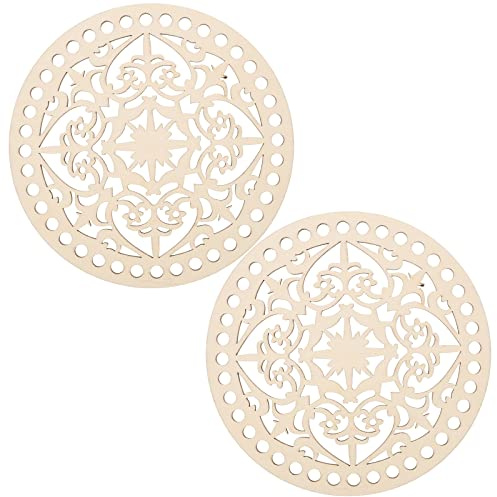 EXCEART Naturholzkorbboden Kreis Blank Blumenmuster Häkelkorb Holz Basis Holzboden Basket Weberzeug für DIY Stricken Häkeln Tasche Boden Shaper Basteln Korb Weben 2 Stück