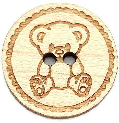 NaturSchatulle Holzknöpfe Gravur Motiv Teddybär 12-30mm I 25 Stück Ahorn 2 Loch Knöpfe Holz DIY Basteln Nähen Schmuckherstellung Annähen Rund 12mm