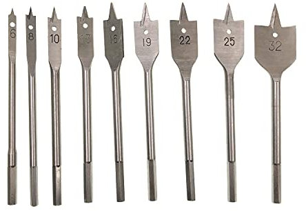 JZK 9 x Drill bit set flat wood spade bit 6mm, 10mm, 13mm, 16mm, 19mm, 22mm, 25mm and 32mm for cork, plastic and wood