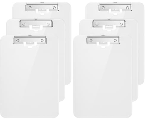 Hnogri Lot de 6 presse-papiers en plastique format A4 standard Plastique dur, Clipboard A4 dessin de mode, Planchettes à pince et porte-formulaires, Clipboard taille 31.5 x 22.5 cm, Blanc
