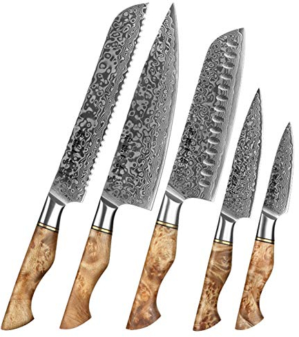 1-5pc. Set di coltelli Damasco in acciaio Chef Chef Santoku Pane Pronto Utility Professionale Affettatura Coltello Coltello Cucina Coltello da cucina Coltello da cucina (Color : 5pc knife set)