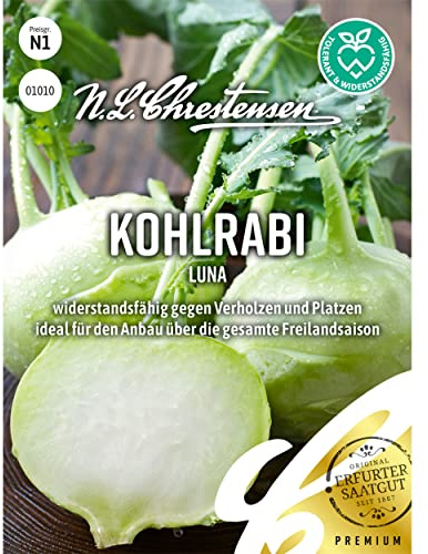 Chrestensen Kohlrabi Luna Samen | Weißer Kohlrabi, Freilandsaison, Geringe Neigung zum Schossen, 3-4 Monate lagerbar