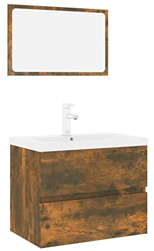 Gecheer Set di mobili da bagno con molto spazio di archiviazione, mobiletto da bagno, mobiletto da bagno, specchio, mobiletto da incasso con rubinetto con troppopieno