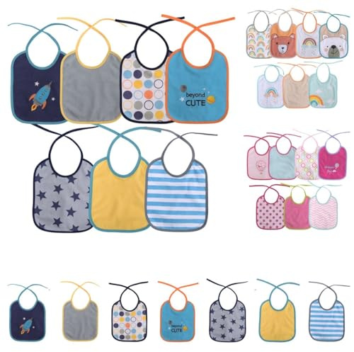 Baby Care juego de baberos bebé de 7 piezas de una sola capa para atar lavables, color:azul