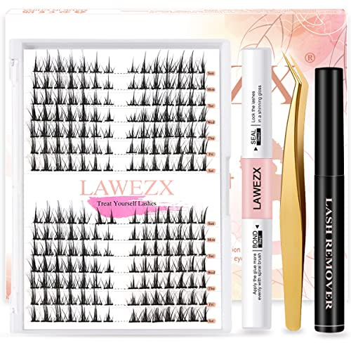 Wimpernverlängerungen Set, Manga Wimpern Cluster Lashes DIY Wimpernverlängerung Kit mit 196 Stück Einzelwimpern, 1 Pinzette, 1 Super Hold Bindung und Versiegelung, 1 Wimpernentferner, Natural Look
