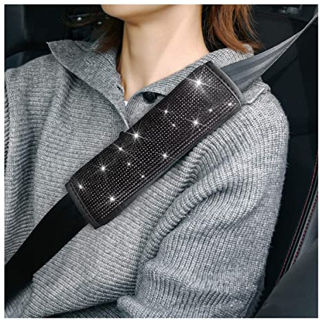 JNNJ 2 Bling Bling Auto Schultergurt Pad, Strass Auto Sicherheitsgurt, Auto Gurtpolster Schutz, Auto Innendekoration Geeignet für alle Fahrzeuge, SUV(Schwarz)