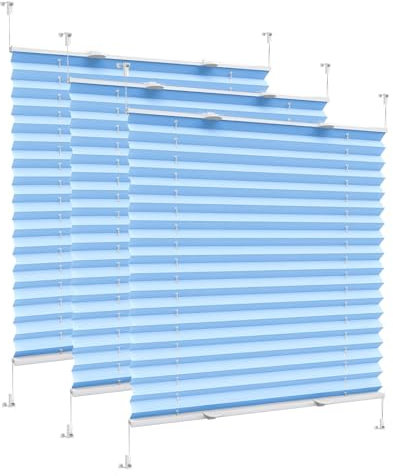 Plisse, Rollo, Faltrollo, 85 x 160 cm UV-Schutz Sonnenschutz und Sichtschutz, rollos & jalousien, mit Klemmträger, für Fenster & Tür ohne Bohren, Himmelblau
