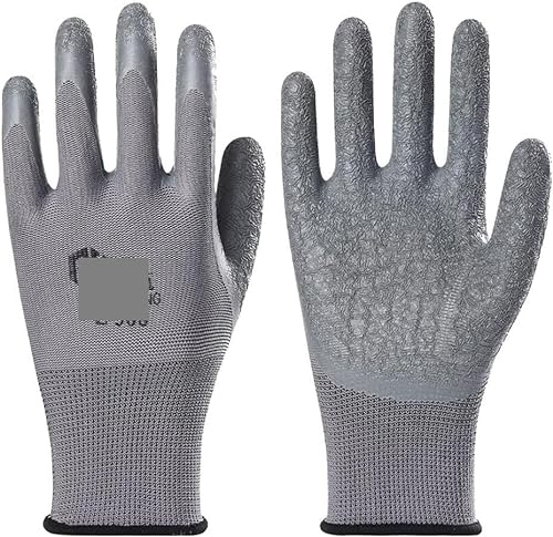 CekoCk Latexbeschichtete Handschuhe, Gummi-Arbeitshandschuhe, 12 Paar Schutzhandschuhe, rutschfeste Industriehandschuhe, Spezialhandschuhe, geeignet for Baustellen oder G