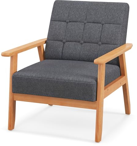 RELAX4LIFE Loungesessel Gepolstert, Esszimmerstuhl mit Massivholzrahmen, Akzentstuhl mit Rückenlehne Armlehnen, bis 150 kg belastbar, Polstersessel für Wohnzimmer Esszimmer Büro (2)